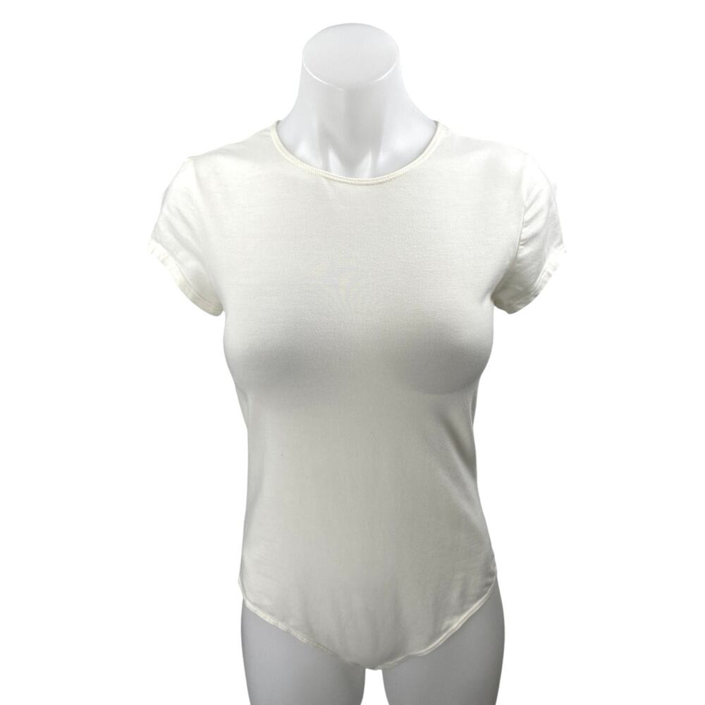 Reformation Jeans Raquel White Short Sleeve Tee T Shirt Bodysuit Top Size M